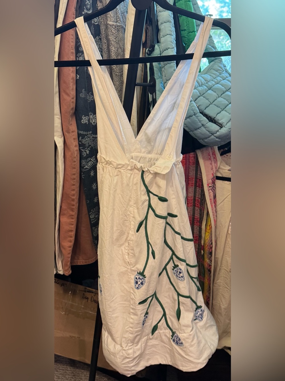 Anthropologie Maeve Cotton Sleeveless V-Neck Mini Babydoll Strawberry Dress - XS - Picture 9 of 11
